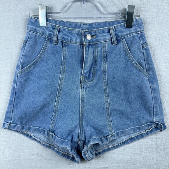 Vintage High Waisted Denim Shorts Womens Size 7 Pleated Front Slash Pockets Blue - Picture 1 of 8